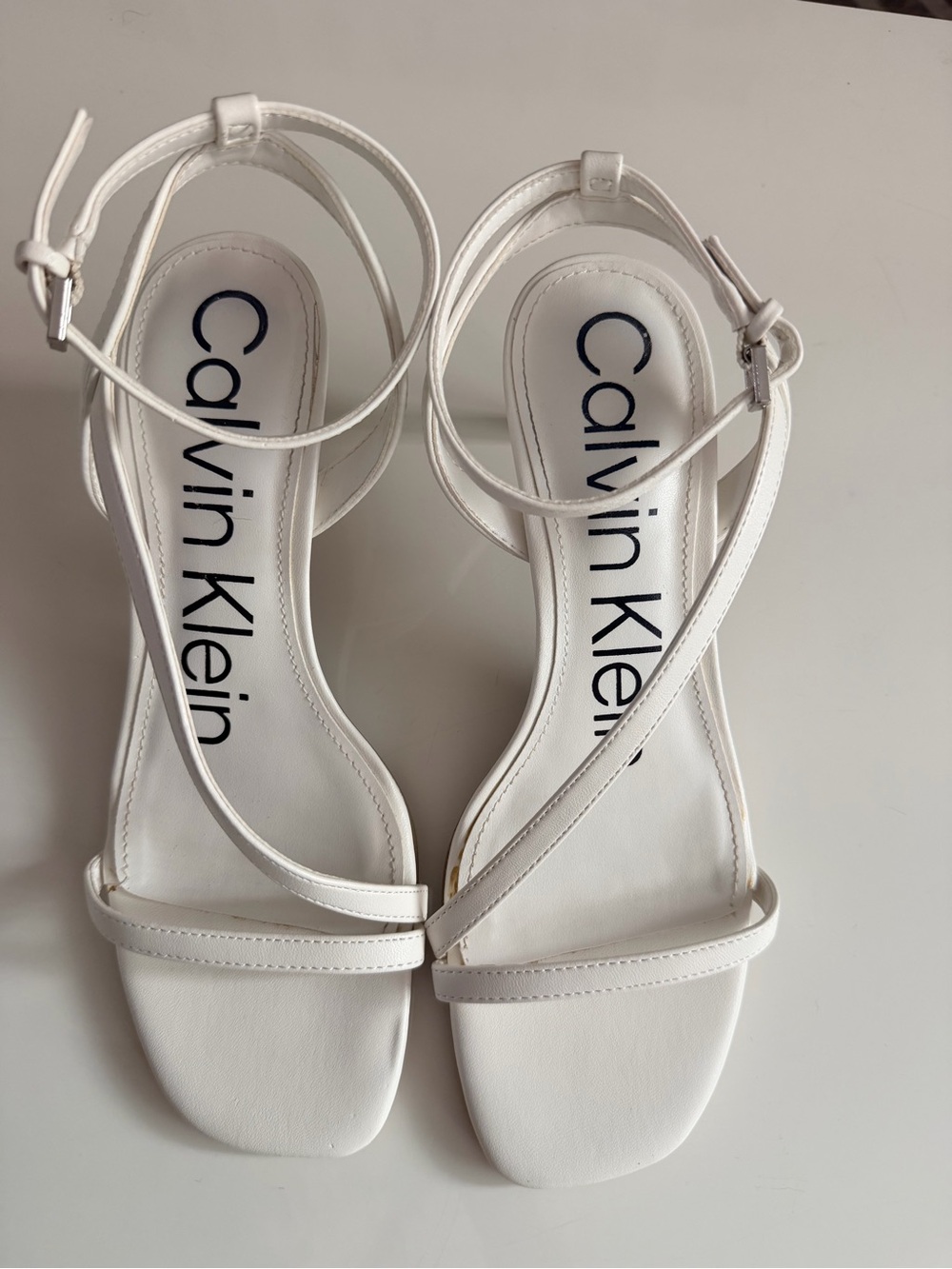 Calvin Klein White Strappy Ankle-Wrap Heels